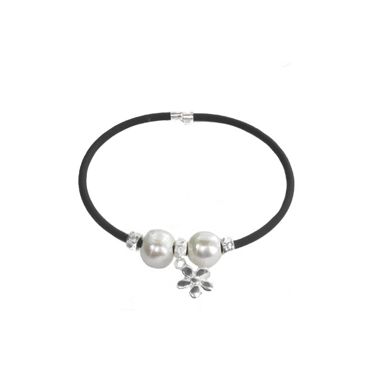 RUBBER BRACELET WITH SILVER AND PEARLS