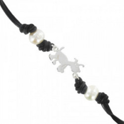 LEATHER BRACELET WITH SILVER AND PEARLS