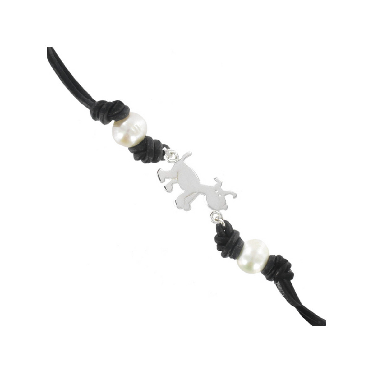 LEATHER BRACELET WITH SILVER AND PEARLS