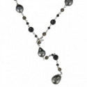 SILVER PEARLS ONYX AND QUARTZ NECKLACE