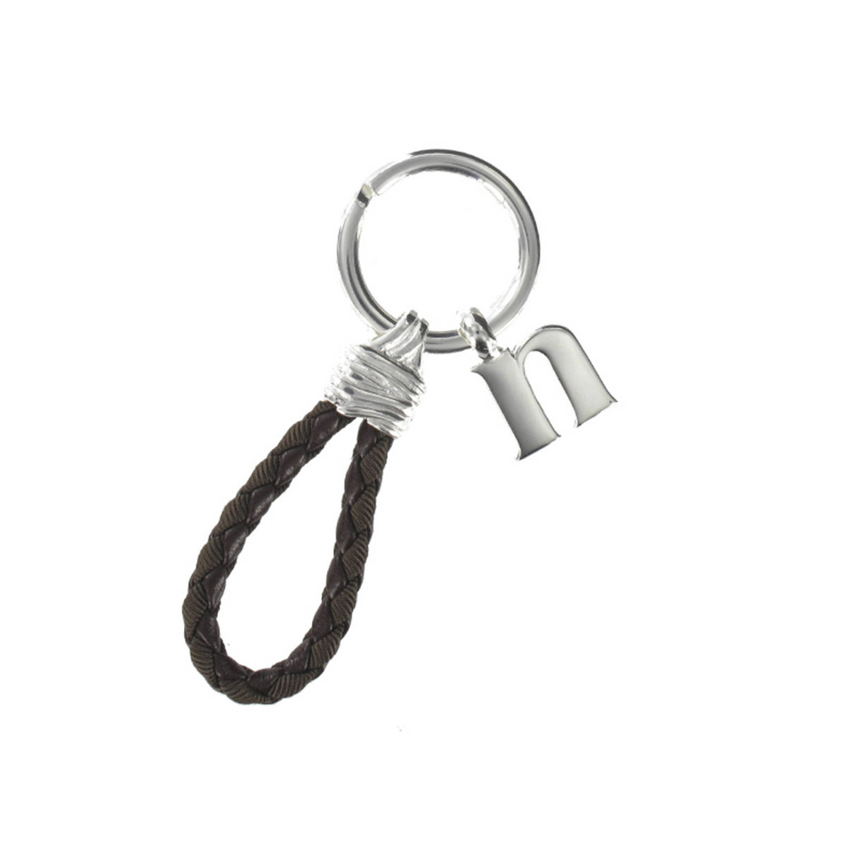 SILVER AND LEATHER KEYCHAIN