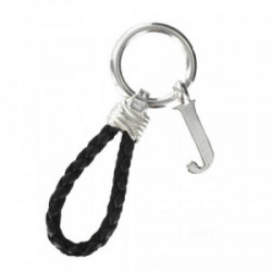 LEATHER AND SILVER KEYRING INITIAL J