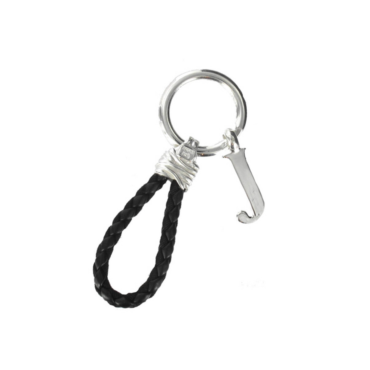 LEATHER AND SILVER KEYRING INITIAL J