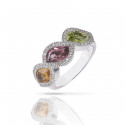 GOLD DIAMONDS AND 3 COLORS STONES RING