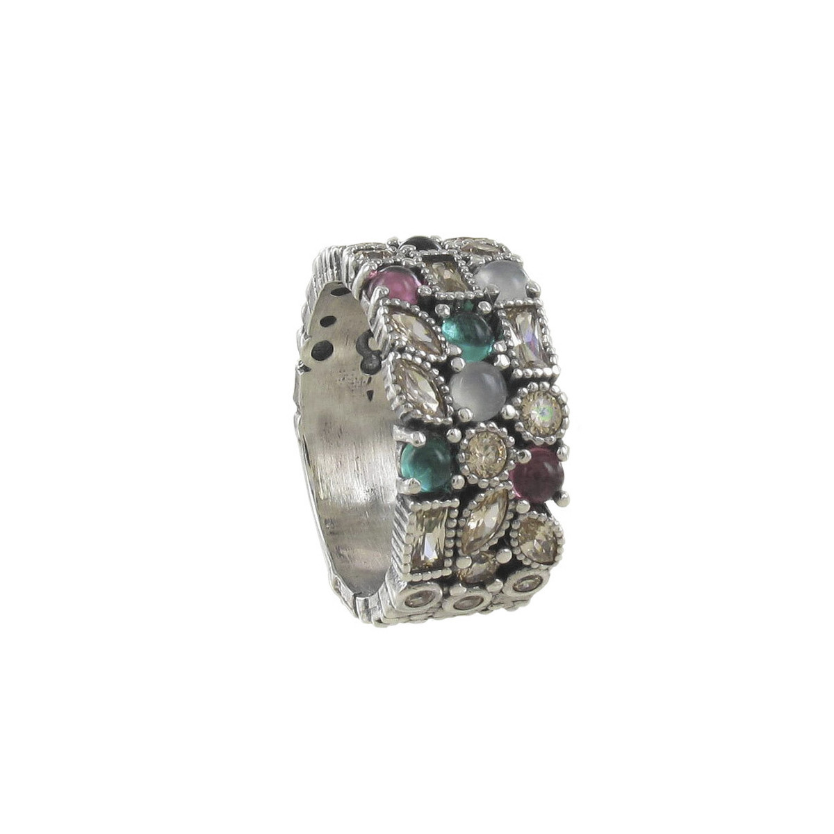 ANILLO DE PLATA CON CUARZOS DE COLORES