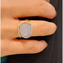 RING WITH OVAL CHALCEDONY AND 22 DIAMONDS