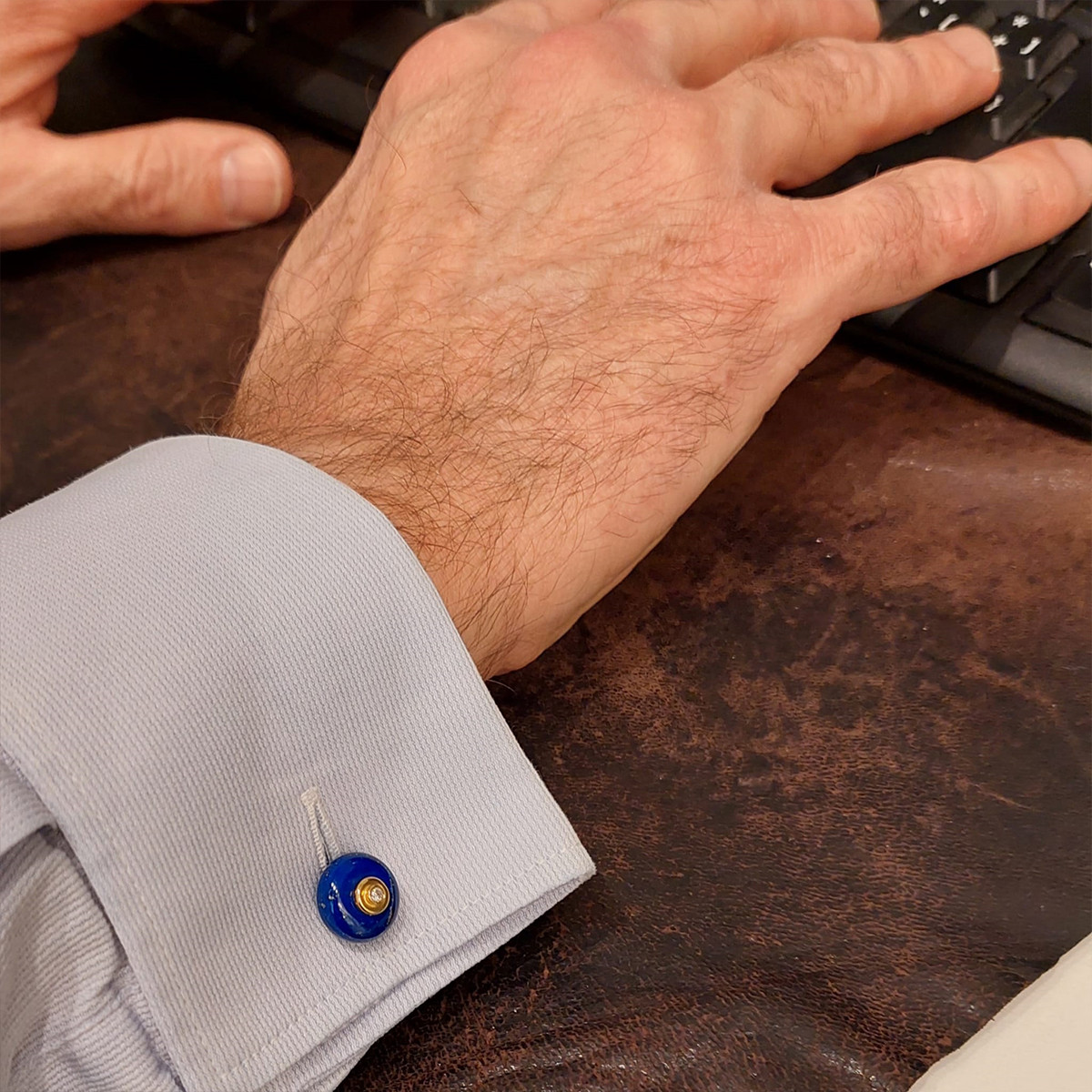 GOLD LAPIS LAZULI AND DIAMOND CUFFLINKS