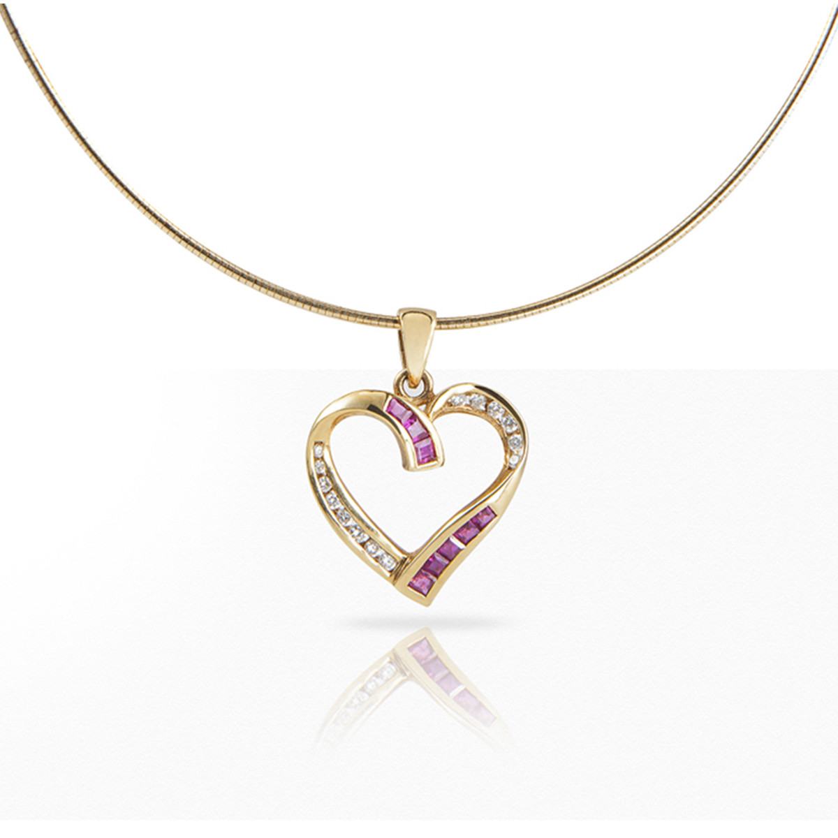 COLGANTE CORAZON DIAMANTES Y RUBIS