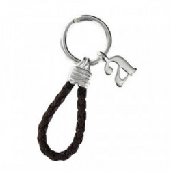 LEATHER AND SILVER KEYRING INITIAL A