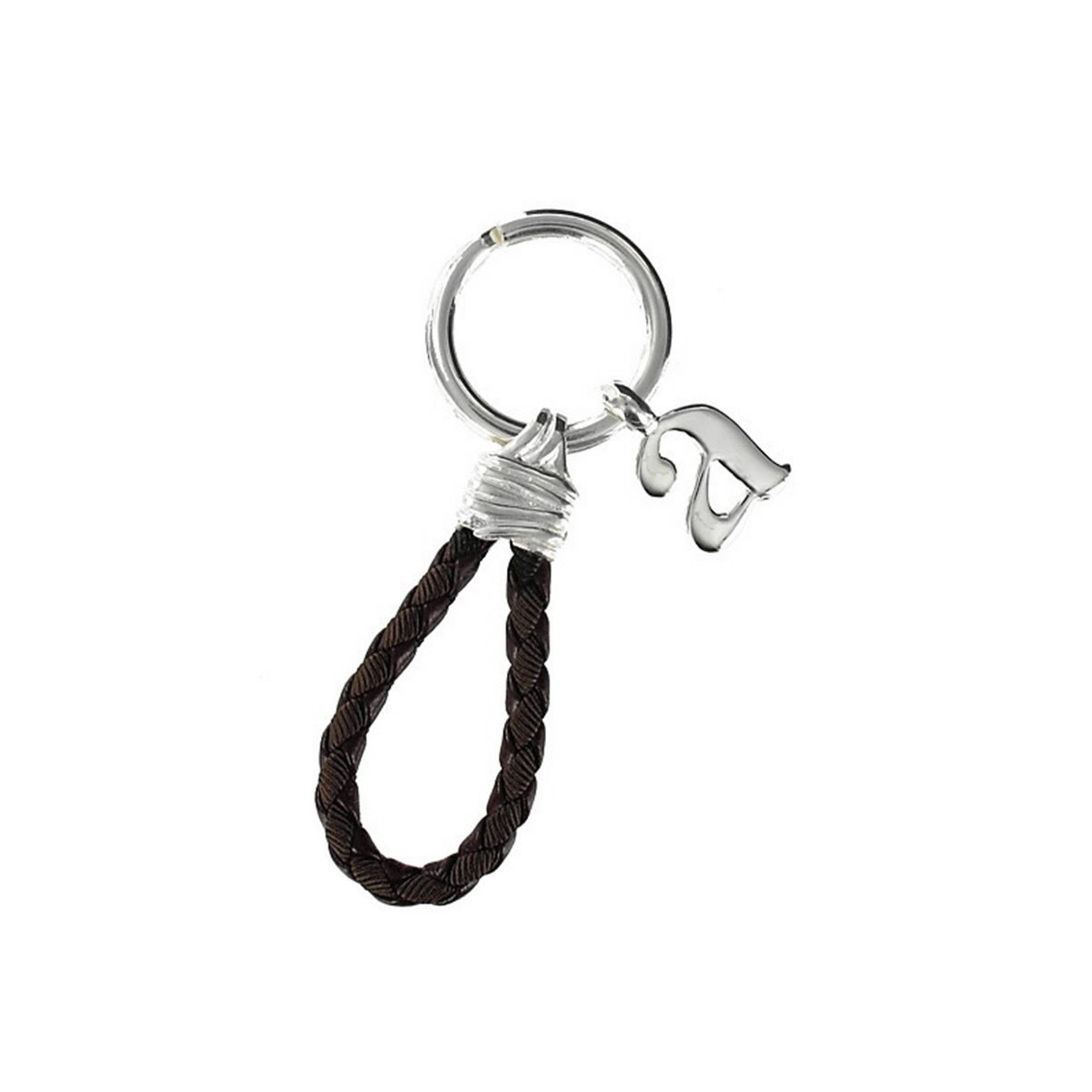 LEATHER AND SILVER KEYRING INITIAL A