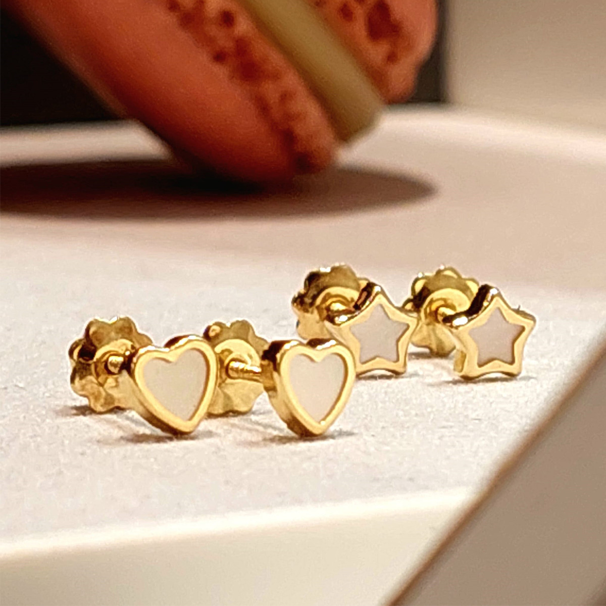 LITTLE MOTHER OF PEARL AND GOLD BABY EARRING