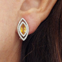 GOLD CITRINE QUARTZ  AND DIAMOND EARRING