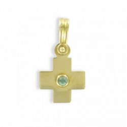 GOLD GREEK CROSS WITH CENTRAL CABOCHON EMERALD