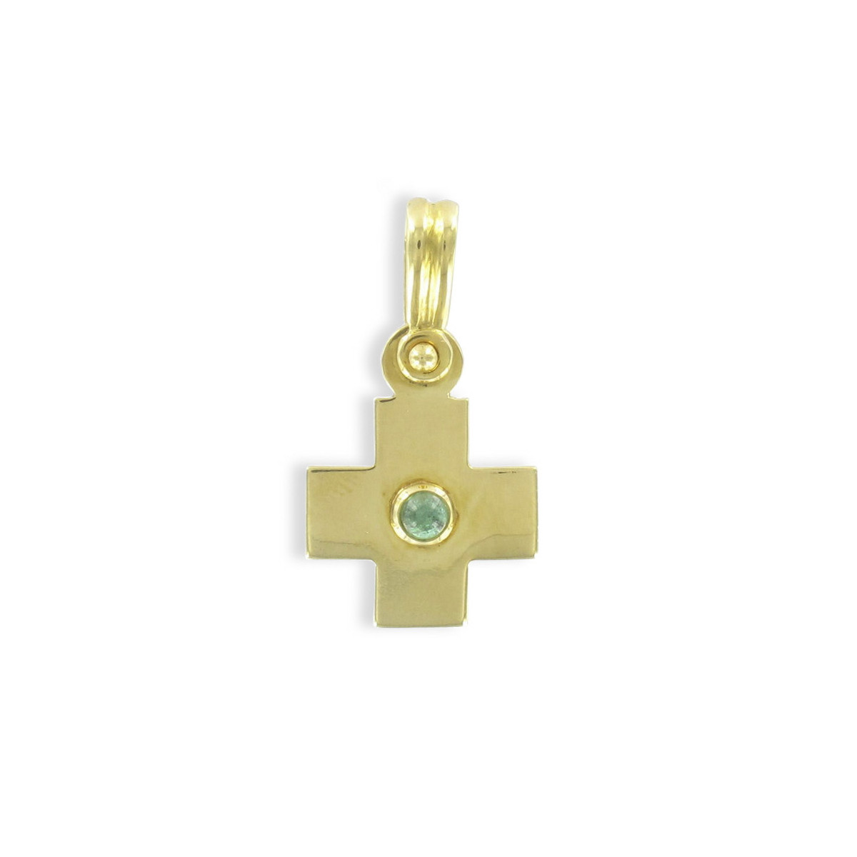 GOLD GREEK CROSS WITH CENTRAL CABOCHON EMERALD