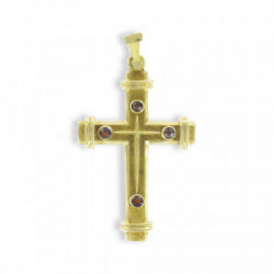 YELLOW GOLD GARNET CROSS