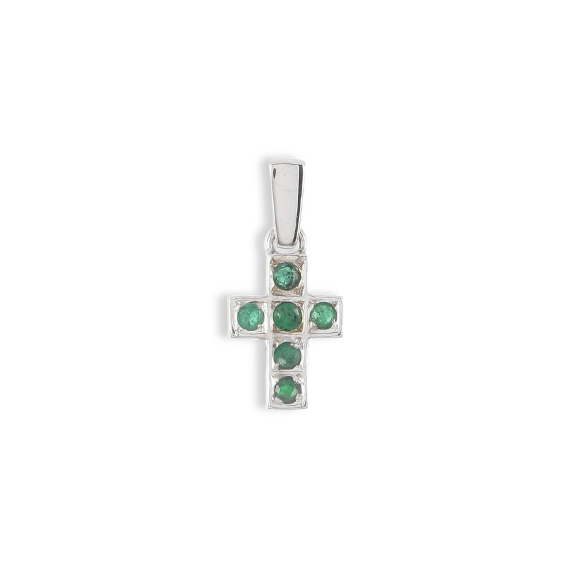 WHITE GOLD CROSS WITH EMERALD