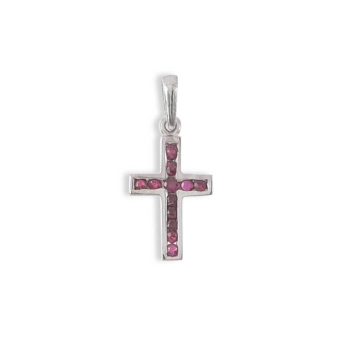 CRUZ ORO BLANCO CON RUBIES EN GUIAS