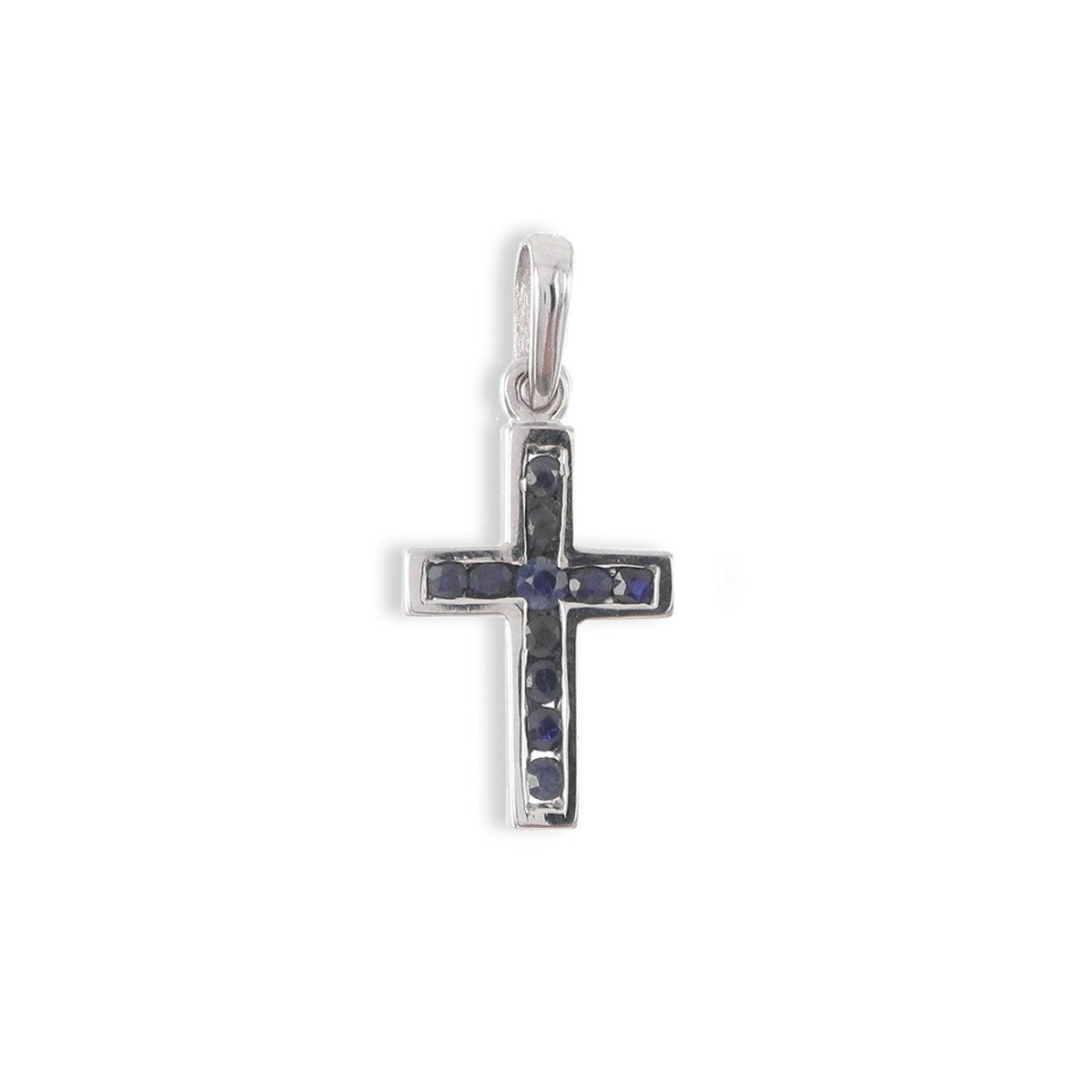 WHITE GOLD CROSS WHIT SAPHIRES