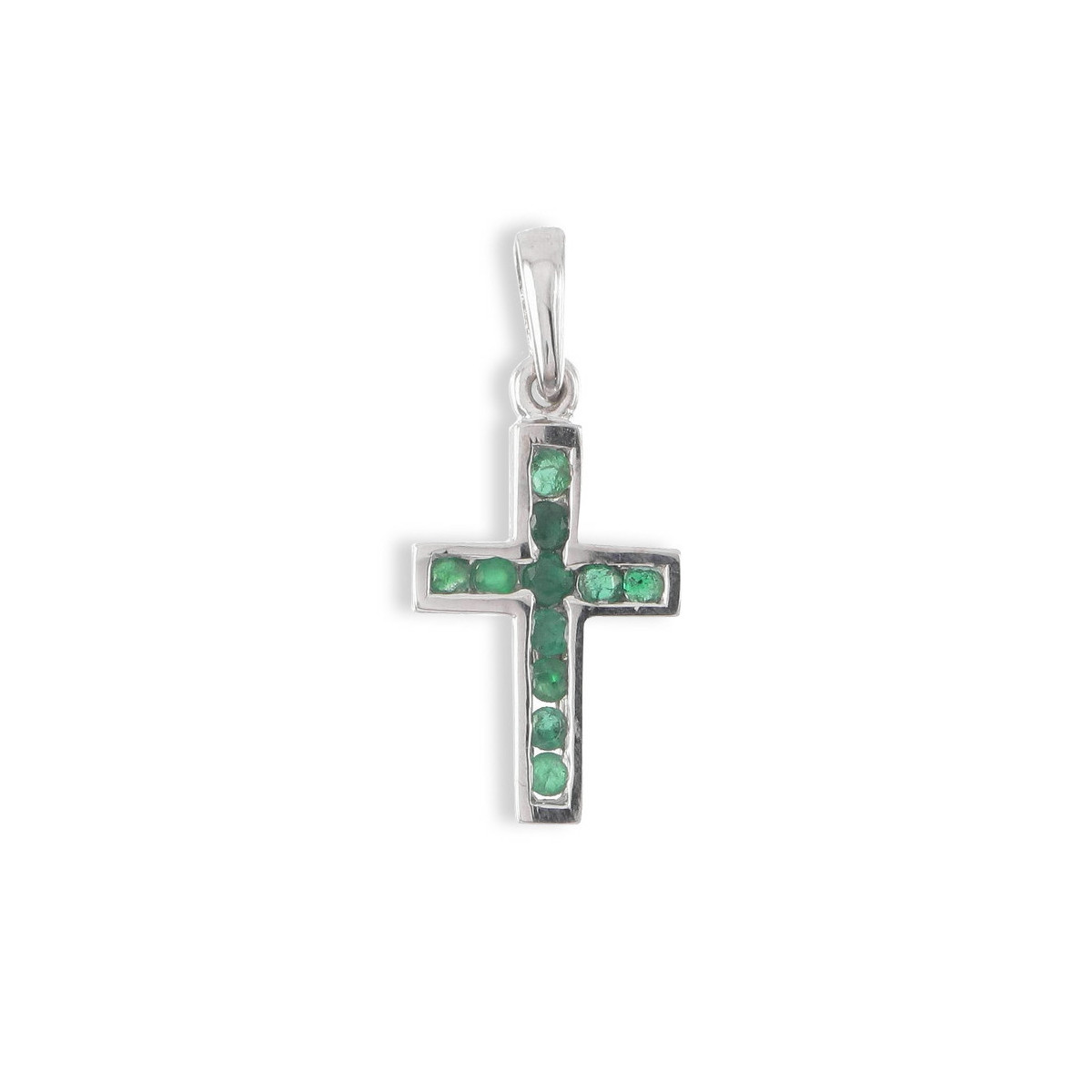 WHITE GOLD CROSS WHIT EMERALD