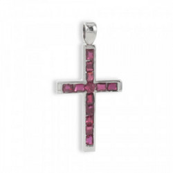 WHITE GOLD CROSS WHIT RUBYS