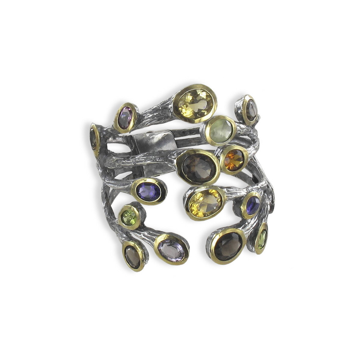 SILVER AND GOLD BRANCH-SHAPED BRACELET WITH STONES