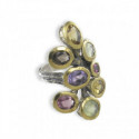 WIDE SILVER AND GOLD RING WITH 8 STONES