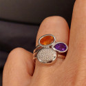 RING WITH DIAMONDS AND 2 SEMI-PRECIOUS STONES