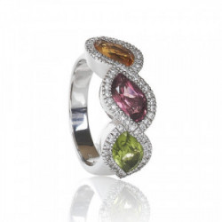 GOLD DIAMONDS AND 3 COLORS STONES RING