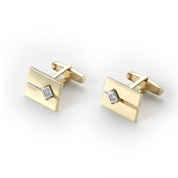 CUFFLINKS GOLD RECTANGULAR DIAMOND