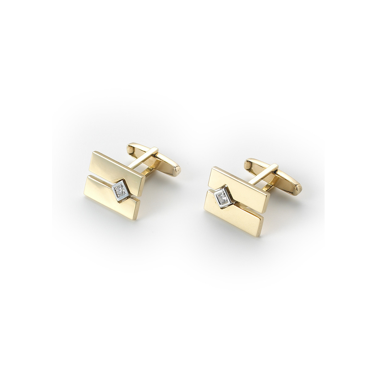 CUFFLINKS GOLD RECTANGULAR DIAMOND