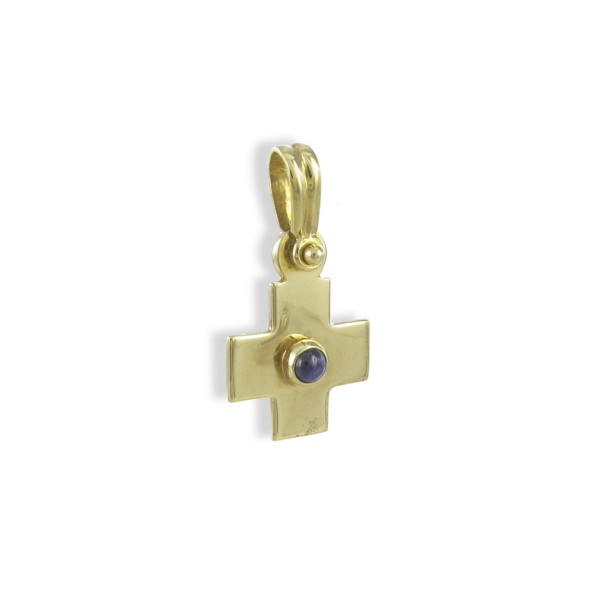 GOLD GREEK CROSS WITH CENTRAL CABOCHON SAPPHIRE