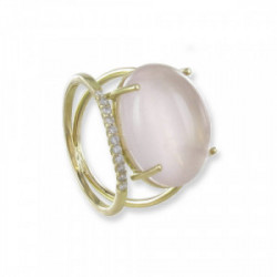 ANILLO ORO AMARILLO Y CUARZO ROSA OVAL