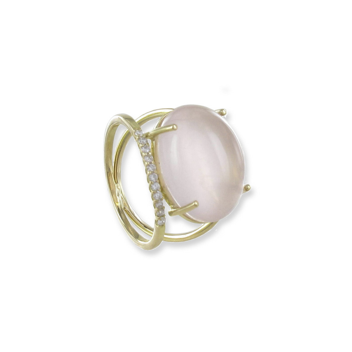 RING YELLOW GOLD AND ROSE QUARTZ OVAL