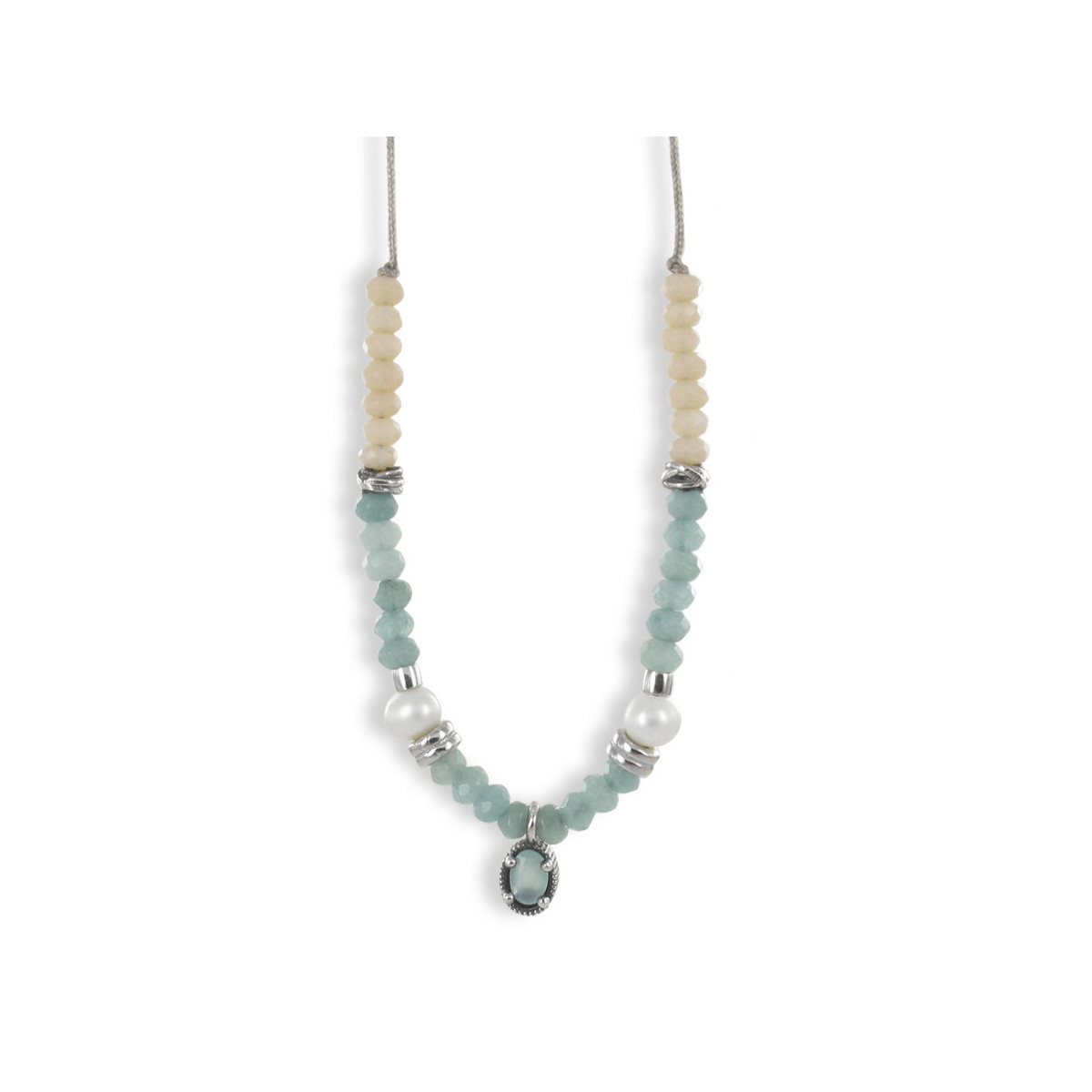 SILVER AND ROPE NECKLACE WITH CHALCEDONIES
