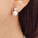 YOU AND ME WHITE GOLD PEARL DIAMOND EARRINGS