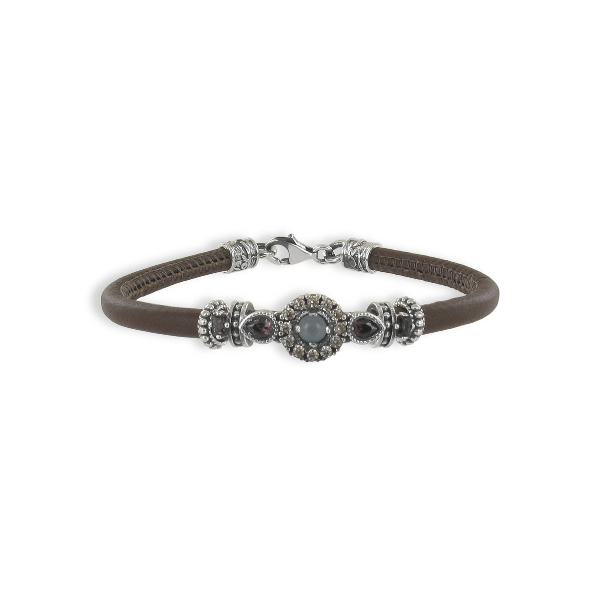 LEATHER AND SILVER BRACELET WITH STONES