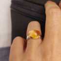 GOLD RING POLISHED QUARTZ AND 4 DIAMONDS