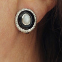GOLD EARRING STONE OF MOON DIAMOND AND ONYX