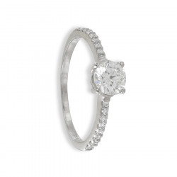 SOLITARIO ORO BLANCO 18 K CON DIAMANTE 0,30 CT Y PAVÉ