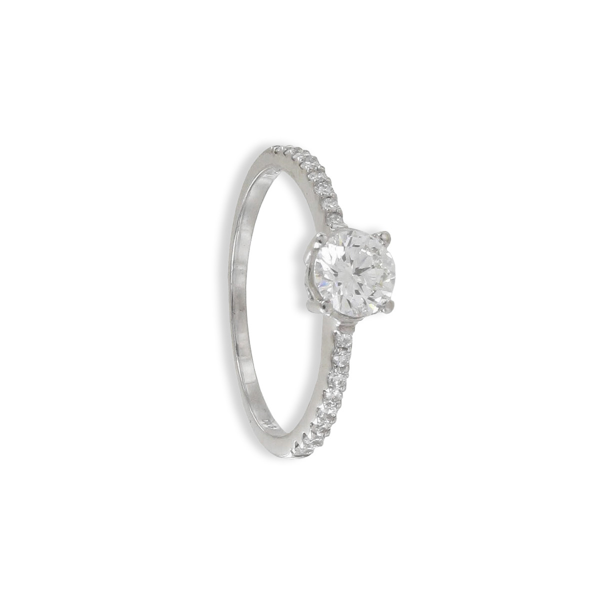 SOLITARIO ORO BLANCO 18 K CON DIAMANTE 0,30 CT Y PAVÉ