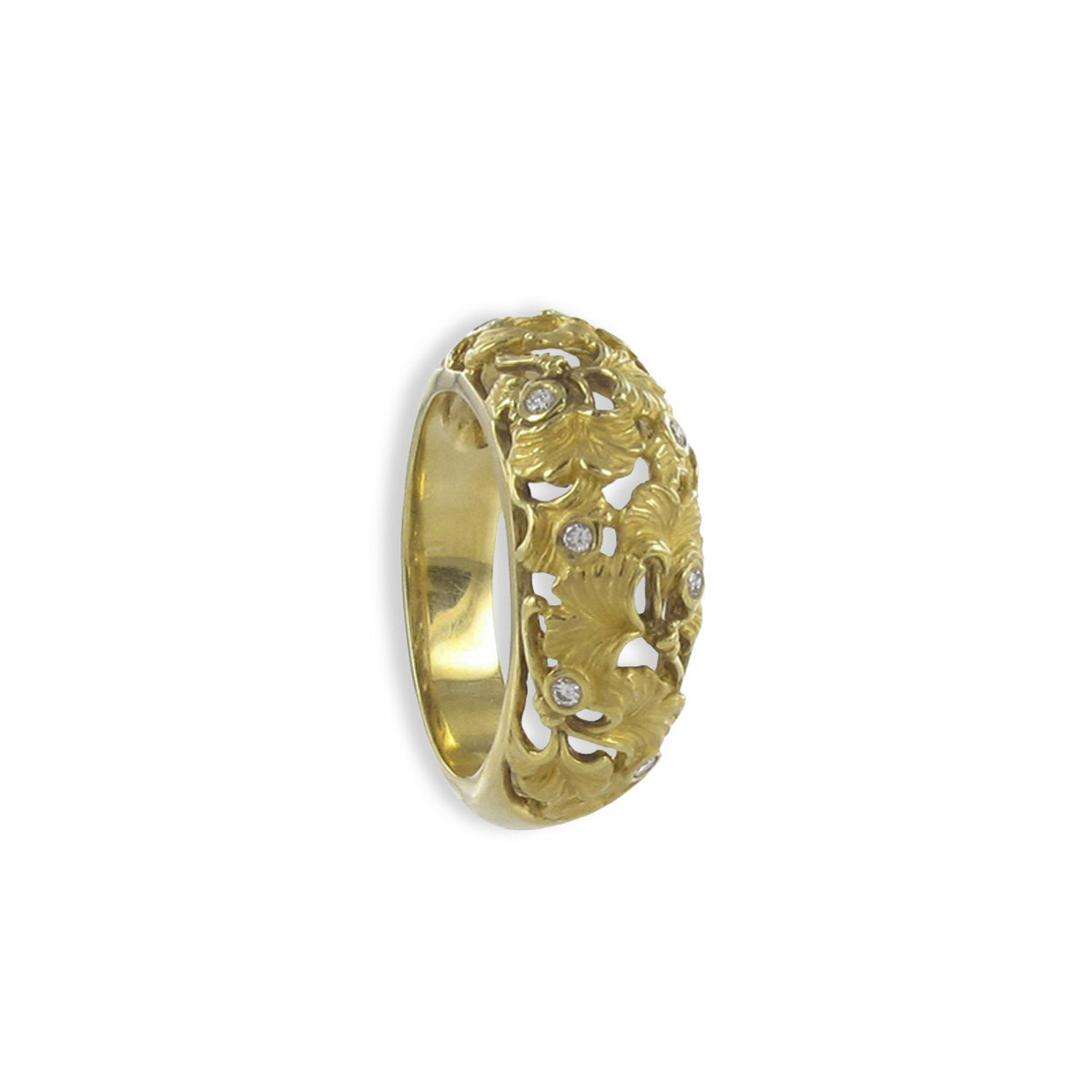 ANILLO HOJAS CALADAS CON DIAMANTE