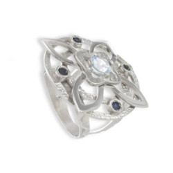 SILVER FLOWER RING AND SAPPHIRES
