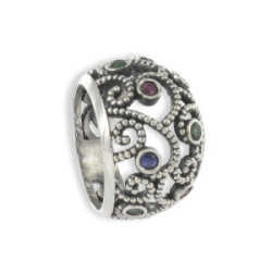 SILVER RING WITH EMERALD, RUBY AND SAPPHIRE