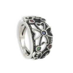 SILVER RING AND COLORED PRECIOUS STONES