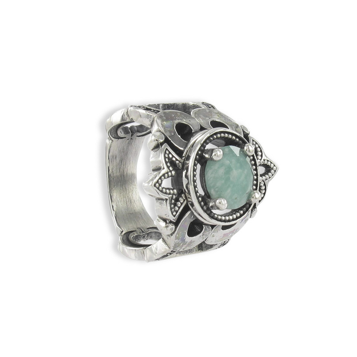 STERLING SILVER DESIGN RING WITH AMAZONITE