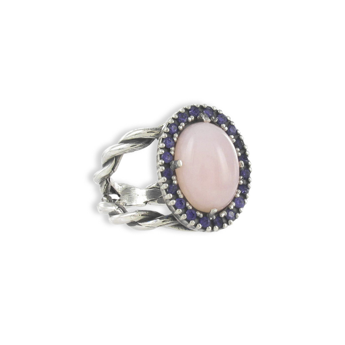 SILVER RING AND OVAL PINK STONE