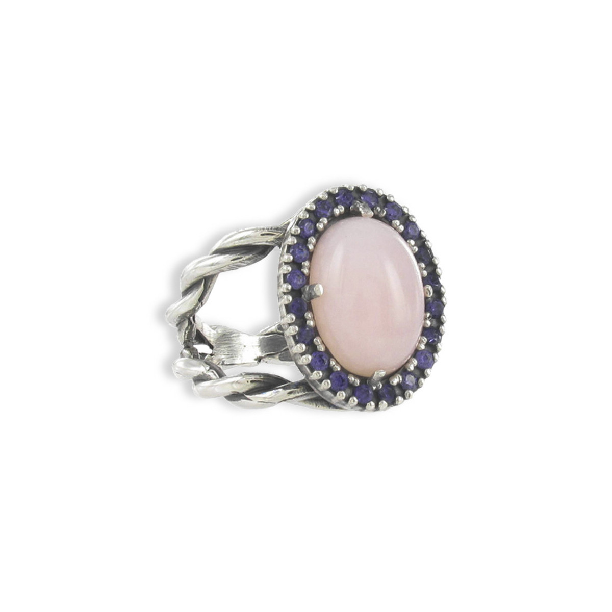 ANILLO PLATA Y PIEDRA ROSA OVALADA