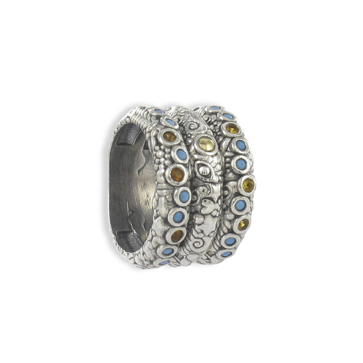 SILVER AND GOLD RING WITH MINI TURQUOISES