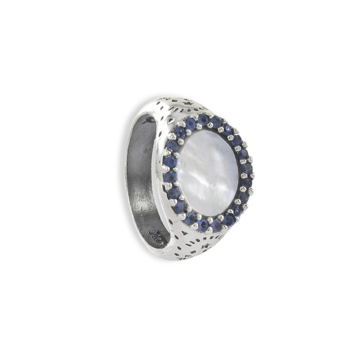 SILVER RING MOTHER OF PEARL AND SAPPHIRES