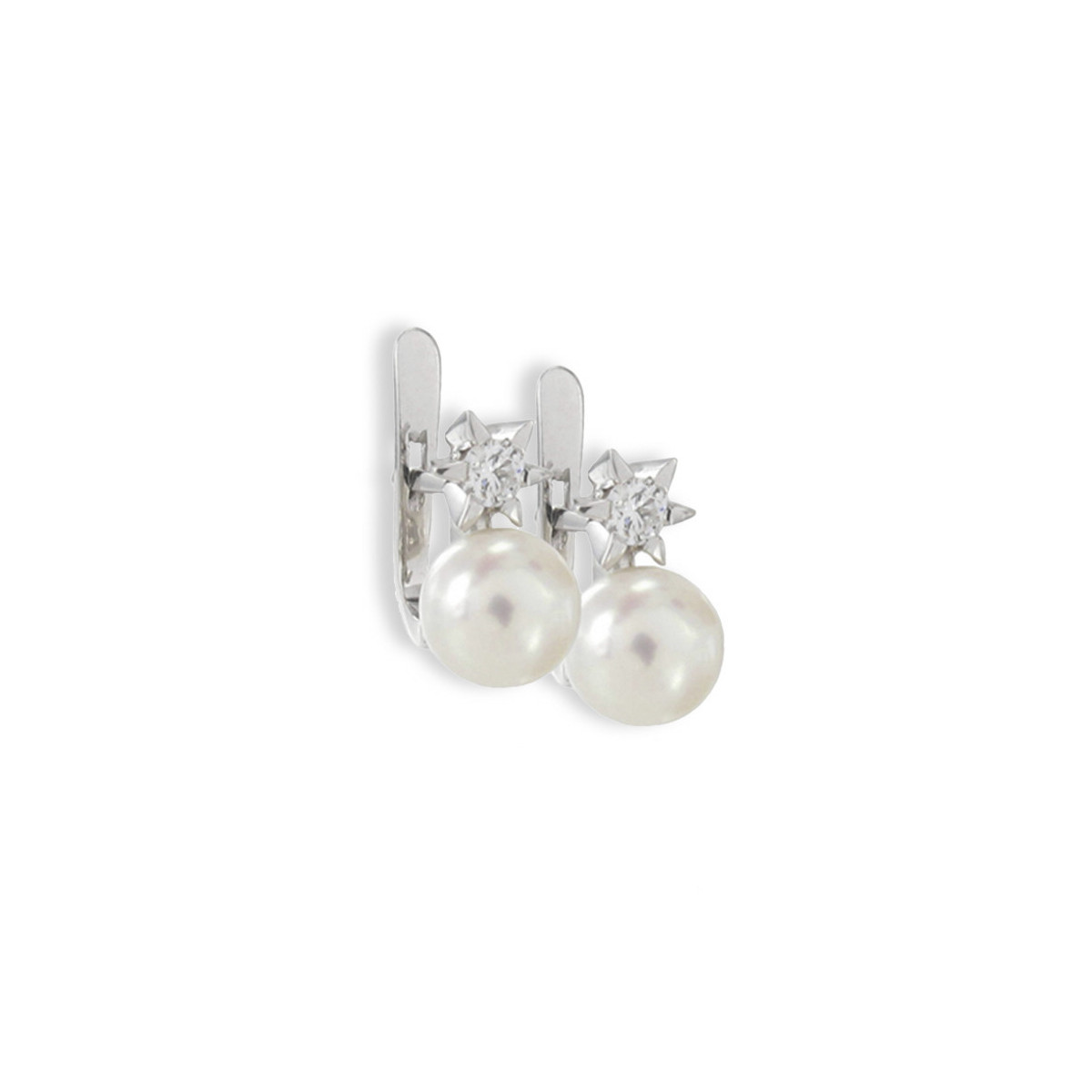 YOU AND ME WHITE GOLD PEARL DIAMOND EARRINGS